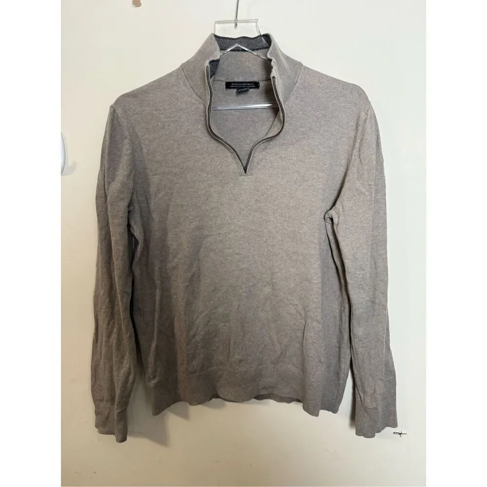 Banana Republic Premium Cotton Cashmere Half Zip Sweater Mens Medium Beige